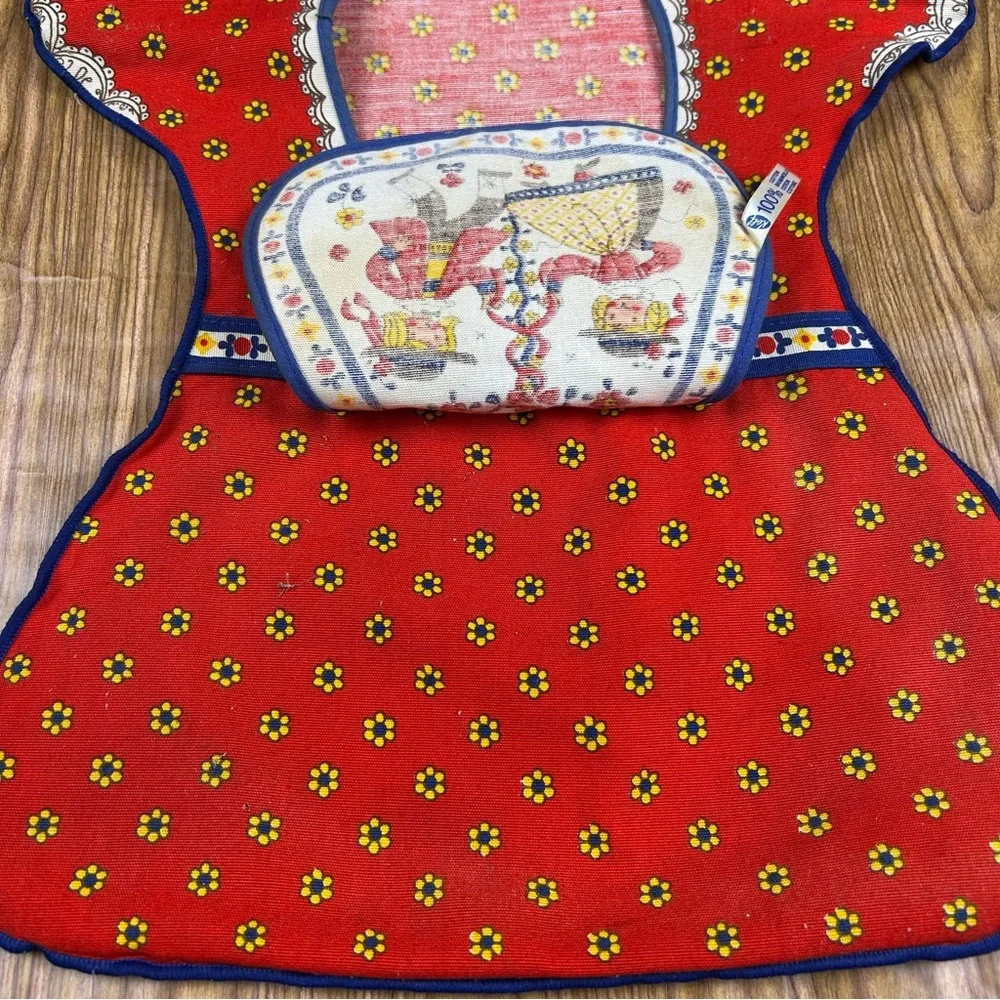 Vintage Clothespin Bag Red Floral Dress Apron Made in Austria